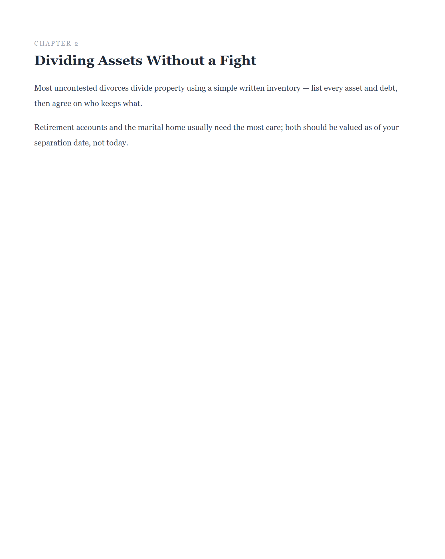 Sample page — Chapter 2: Dividing Assets Without a Fight