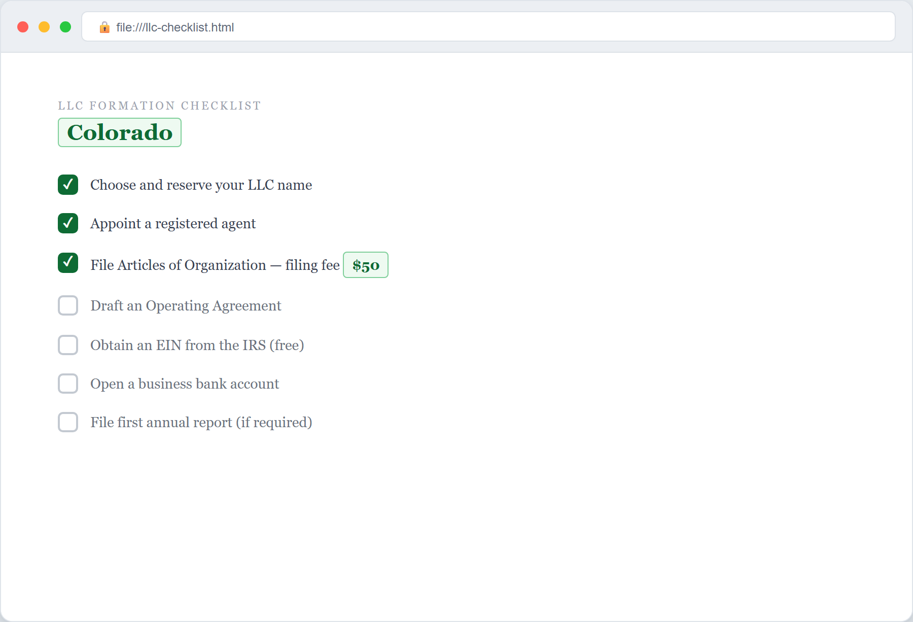 Check items off as you complete them