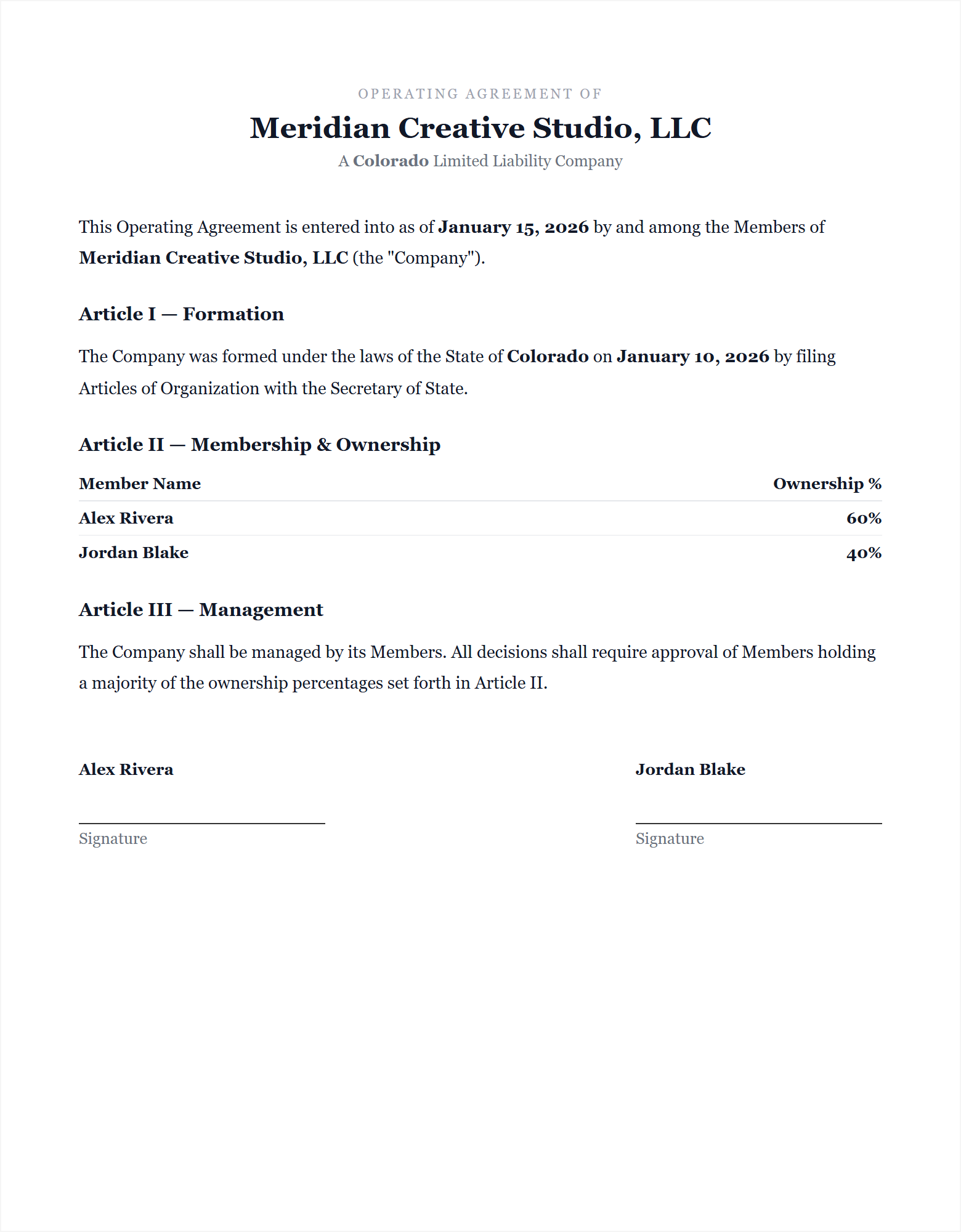 Clean printed page — ready for member signatures